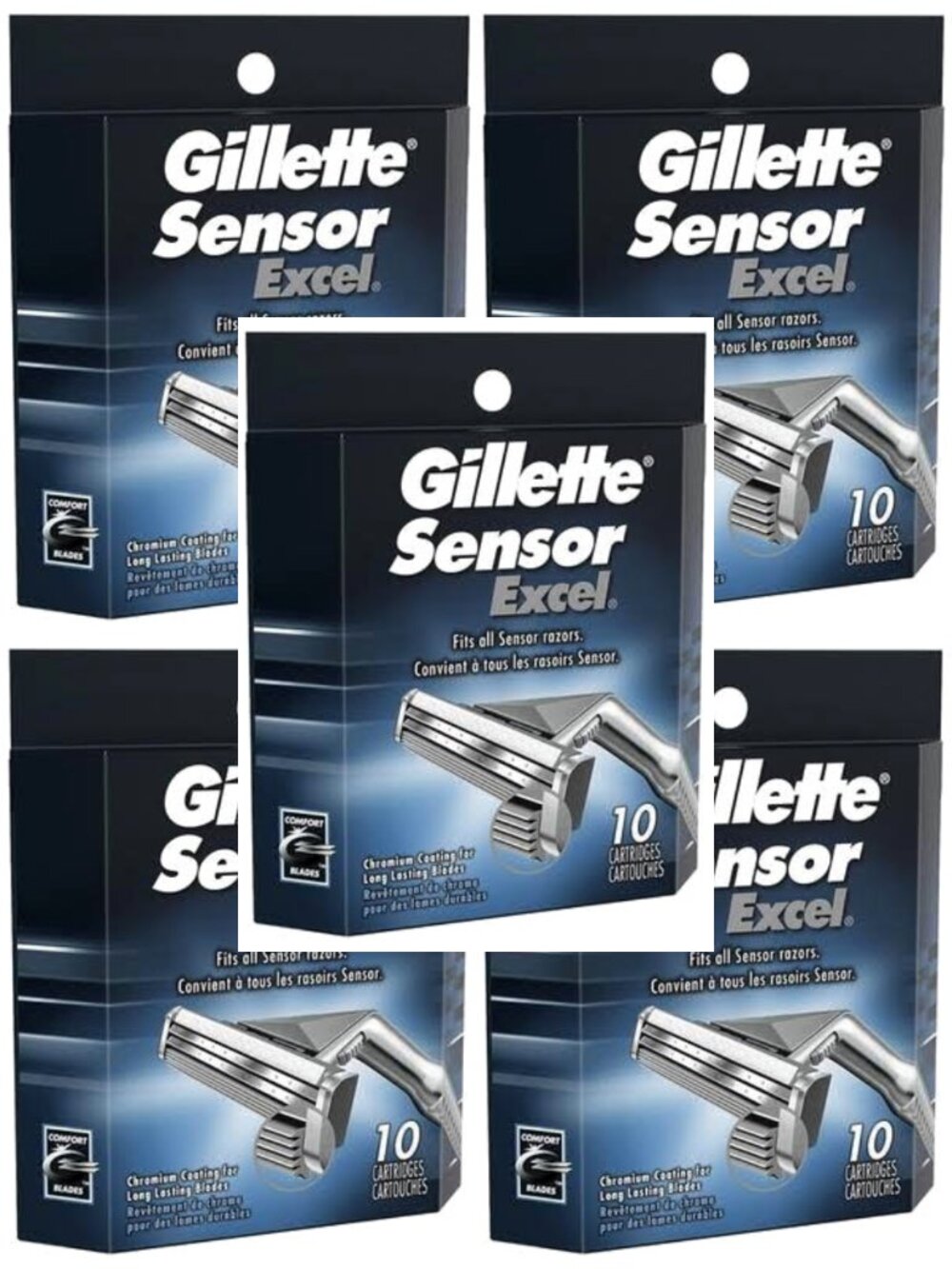 5 Pack Men's Gillette Sensor Excel Refills - 10 per pack, Fits All Sensor Razors